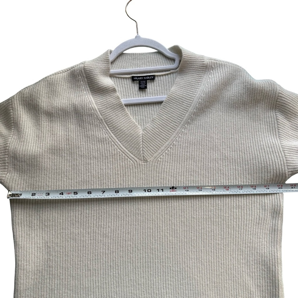 Hilary Radley V-Neck Cream & Silver Metallic Sweater Size M Shimmer Neutral - Picture 7 of 14